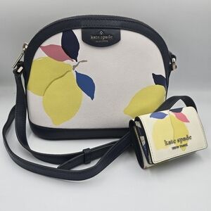 KATE SPADE Sylvia Lemon Zest Print Crossbody Bag *Matching Wallet* Navy & White